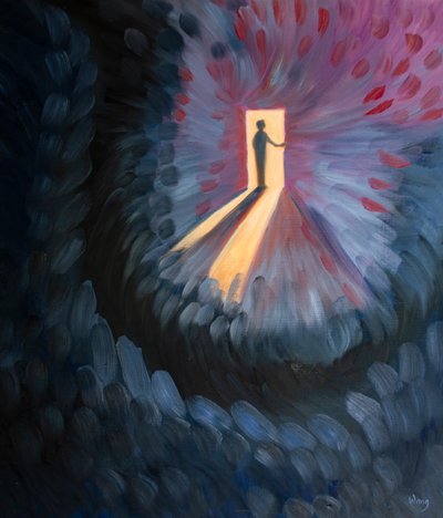 Sempre que humildemente revelamos nossas verdadeiras preocupações ao Senhor, abrimos uma porta em nossa alma e deixamos entrar Sua luz maravilhosa, 2001 (óleo a bordo) de Elizabeth Wang