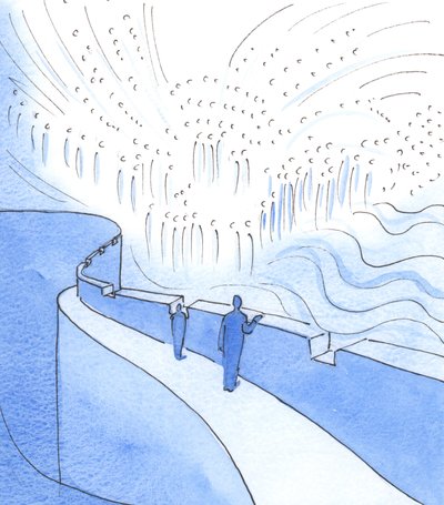 Quem faz uma pausa na sua obra, para orar - sozinho ou em oração partilhada - pode olhar para o Céu, onde Cristo reina com os Santos na glória, 2003 (w - c no papel) de Elizabeth Wang