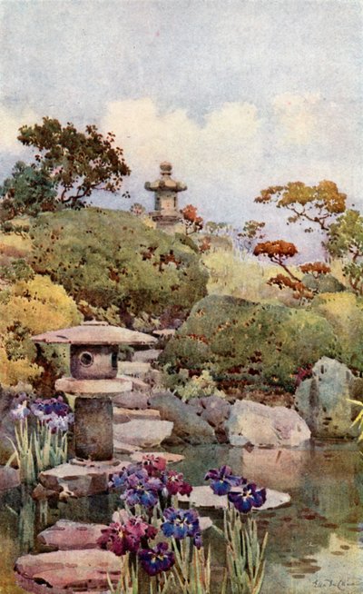 Um jardim de Tóquio (litografia a cores) de Ella Du Cane