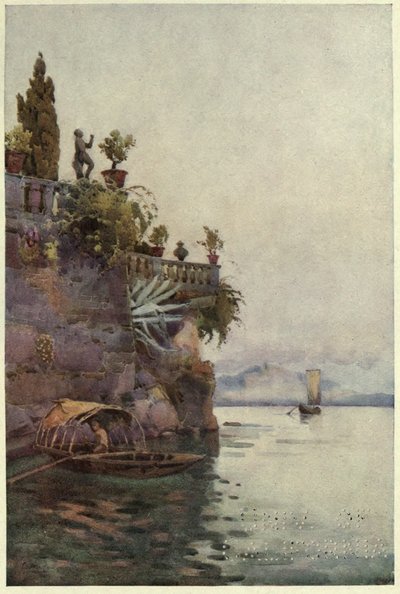Na sombra do terraço, Lago di Como, ilustração de 