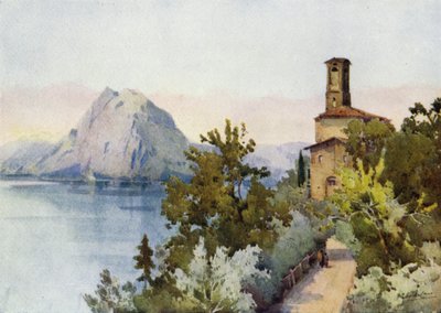 Monte San Salvatore, Lago Lugano (cor litho) de Ella Du Cane