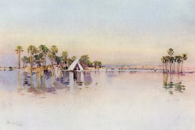 A Cidadela da terra inundada na base das Pirâmides (lito colorido) de Ella Du Cane