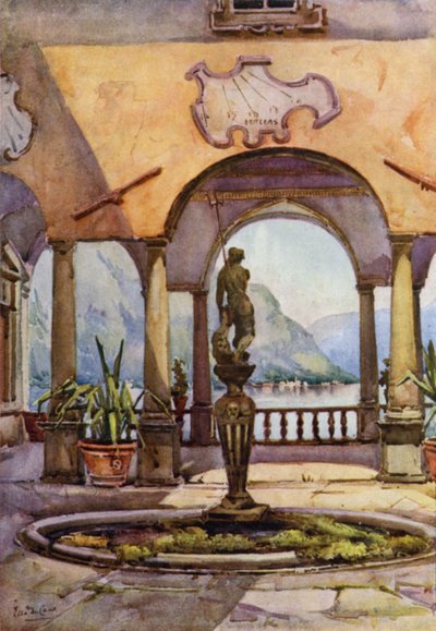 A Loggia, Villa Pliniana, Lago de Como (lito colorido) de Ella Du Cane