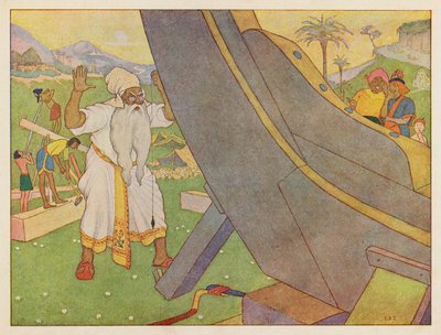 A Arca de Noé: Construção da arca (litografia a cores) de Elmer Boyd Smith