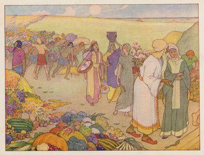 Arca de Noé: recolha de provisões (litografia a cores) de Elmer Boyd Smith