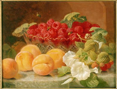 Tigela de framboesas e pêssegos de Eloise Harriet Stannard