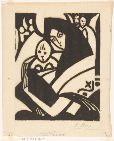 Madonna com criança contra a bochecha Mãe com filho de Else Berg (signed by artist)
