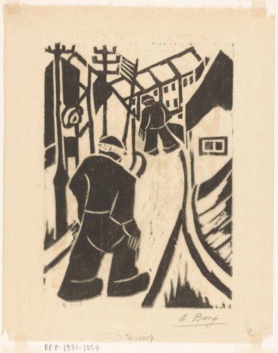 Duas figuras na rua da aldeia de Else Berg (signed by artist)