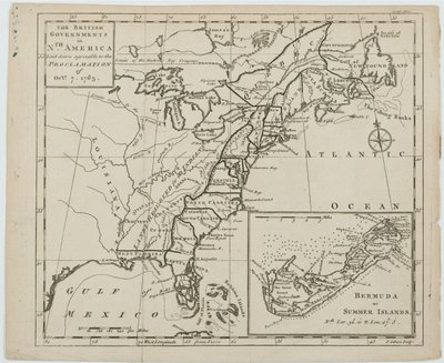 Mapa dos Governos Britânicos na América do Norte, gravado por J. Gibson de Emanuel Bowen