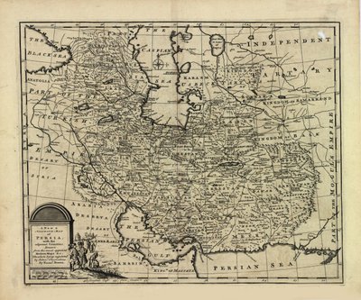 Mapa novo e preciso da Pérsia, com o Império Safavid e Mughal de Emanuel Bowen