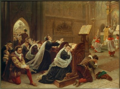 Maria Stuart ... ouvindo a primeira missa - jóia. Emanuel Leutze de Emanuel Gottlieb Leutze