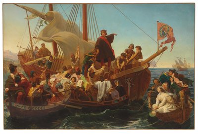 A partida de Colombo de Palos em 1492, 1855 de Emanuel Gottlieb Leutze