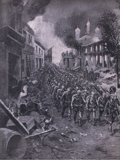 A invasão de Brest-Litowski pelas tropas alemãs , de The Illustrated History of the World War 1914-1915 pub. pela Union Berlagsefellfchaft de Emil (after) Limmer