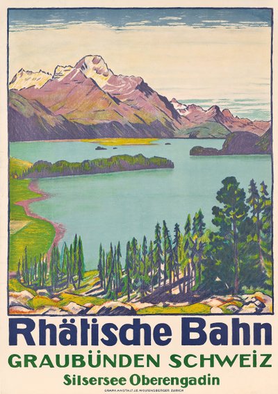 Viagem de propaganda em cartaz para Graubunden pela empresa suíça &39;Rhaetian Railway&39; de Emil Cardinaux