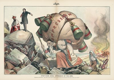 Stop Your Cruel Oppression of the Jews, revista Judge de Setembro de 1905 (cromolitografia) de Emil Flohri