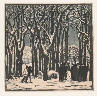 Homens em uma floresta de inverno de Emil Orlik (signed by artist)
