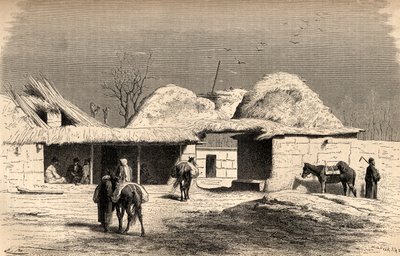 Um caravanserai em Tashkent, Uzbequistão, ilustração de &39;O mundo nas mãos&39;, gravado por Charles Laplante (d.1903), publicado em 1878 (gravação) de Emile Antoine Bayard