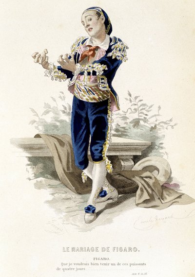 Figaro em "Le mariage de Figaro" - em "Oeuvres complètes de Beaumarchais", desenhos de Emile Bayard, ed. Laplace Sanchez & cie, Paris de Emile Antoine Bayard