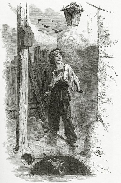 Gavroche, do século XIX (gravura bw) de Emile Antoine Bayard