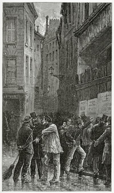 Cartazes - ilustração da história de um crime, do século XIX (gravura bw) de Emile Antoine Bayard