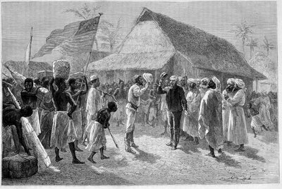 Encontro entre Sir Henry Morton Stanley (1841-1904) e David Livingstone (1813-1873), em "Le Tour du Monde". de Emile Antoine Bayard
