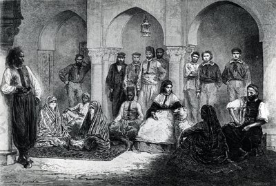 Miss Tinne com sua equipe da Casa, Argel, ilustração de &39;Le Tour du Monde&39;, 1871 de Emile Antoine Bayard