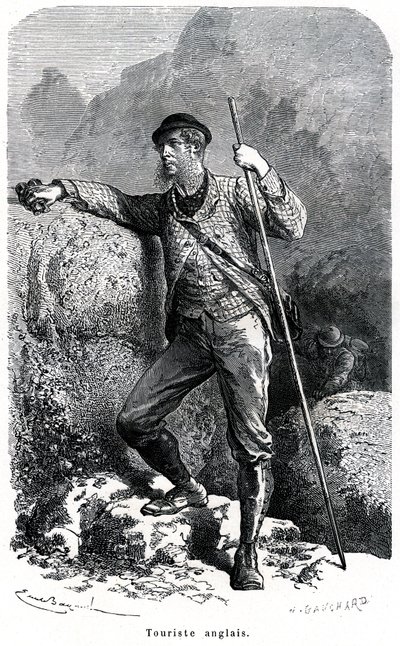 Retrato do turista inglês Emile Bayard - turismo no século XIX - ilustração do livro "Mouros e Personagens dos Povos", edição 1884 - de Emile Antoine Bayard