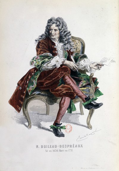 Retrato de Nicolas Boileau Despreaux (Boileau-Despreaux) (1636-1711) em "Obras de Nicolas Boileau" Paris 1873 (gravura) de Emile Antoine Bayard