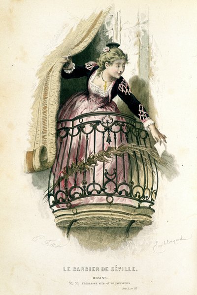 Rosine em "The Barber of Seville" - em "Oeuvres complètes de Beaumarchais", desenhos de Emile Bayard, ed. Laplace Sanchez & cie, Paris de Emile Antoine Bayard