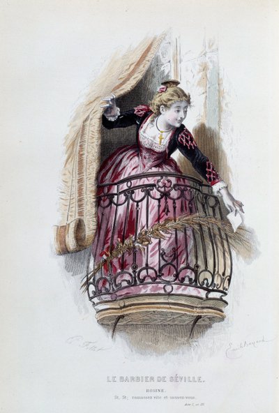 Rosine em "O Barbeiro de Sevilha" de Pierre Augustin Caron de Beaumarchais (1732-1799), desenhos de Emile Bayard (1837-1891) de Emile Antoine Bayard