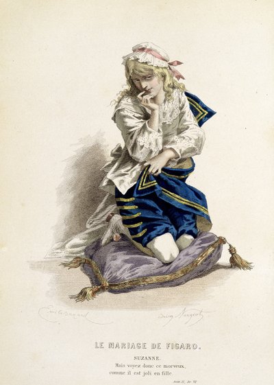 Suzanne em "Le mariage de Figaro" - em "Oeuvres complètes de Beaumarchais", desenhos de Emile Bayard, ed. Laplace Sanchez & cie, Paris de Emile Antoine Bayard