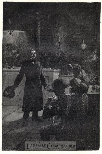 O caso Champmathieu: Monsieur Madeleine revela sua verdadeira identidade no julgamento de um homem pobre, Champmathieu, seu sósia, para evitar que ele seja condenado em seu lugar "Je suis Jean Valjean" - Ilustração de Emile Bayard (1837-1891) por "Les mise de Emile Antoine Bayard