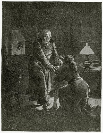 O ataque da noite Place des Barricades - ilustração do Depuis l&39;exil, do século XIX (gravura bw) de Emile Antoine Bayard