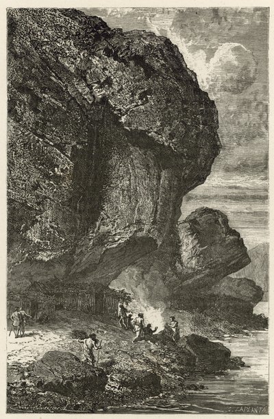 Vista do abrigo de pedra de Bruniquel, morando do homem na hora de rena de Emile Antoine Bayard