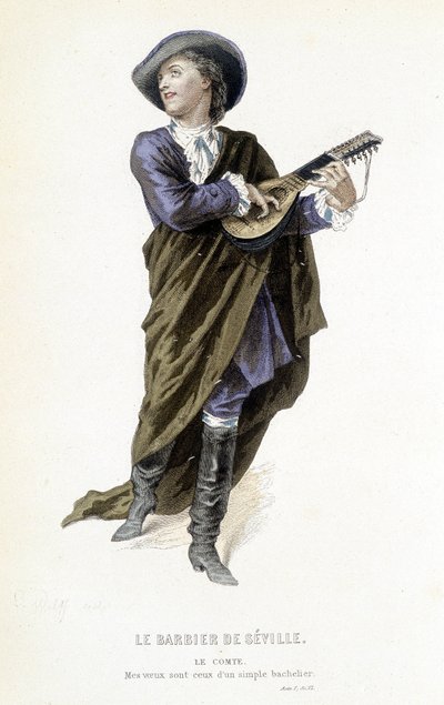 o Conde Almavira em "Le barbier de Sevilha" em "Oeuvres completes de Beaumarchais", ed. Laplace Sanchez & cie, Paris de Emile Antoine Bayard