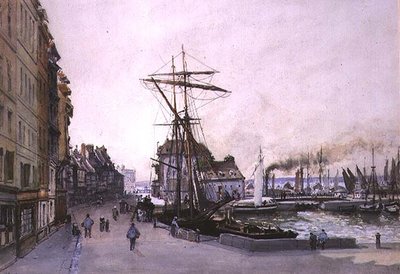 O Cais em Honfleur (aguarela) de Emile Antoine Francois Herson