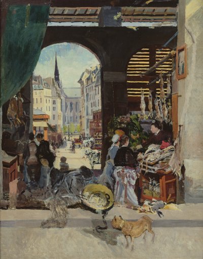 O mercado de Carmes, rua Maubert de Emile Antoine Guillier