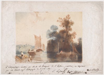 Paisagem com rio e barcos, 1837 de Emile Aubert Lessore