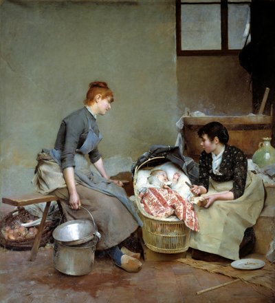 O berço. Pintura de Auguste Pinchart (1842-1924) de Emile August Pinchart