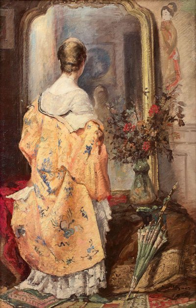 Mulher jovem diante de um espelho de Emile Baes