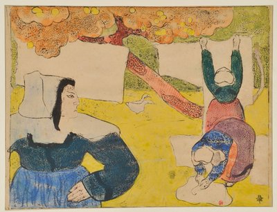 Mulheres da Bretanha a estender a roupa de Emile Bernard