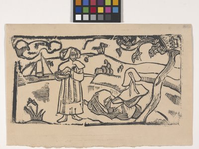 Deux Bretonnes (Two Breton Women) (impressão em bloco de madeira) de Emile Bernard