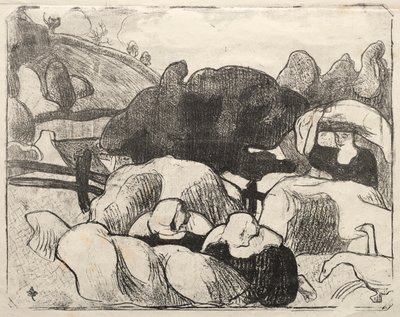Les Bretonneries: mulheres bretãs fazendo montes de feno de Emile Bernard