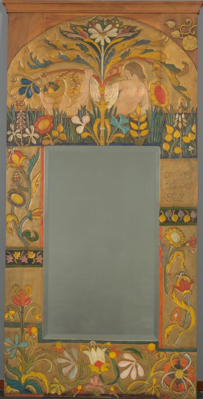 Moldura de espelho decorada com plantas, flores e duas figuras femininas de Emile Bernard
