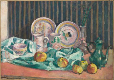 Natureza morta com maçãs e pratos de frutas, c.1906 de Emile Bernard