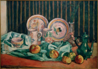 Natureza morta com maçãs e cerâmica bretã de Emile Bernard