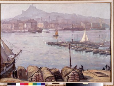 O antigo porto de Marselha e Notre Dame de la Garde (Notre-Dame-de-la-Garde), também chamado "A Boa Mãe" Pintura de Emile Bernard (1868-1941) 1929 Dim. 77,5x107 cm Menção obrigatória: Colecção Fundação Respeitos da Provença, Marselha de Emile Bernard