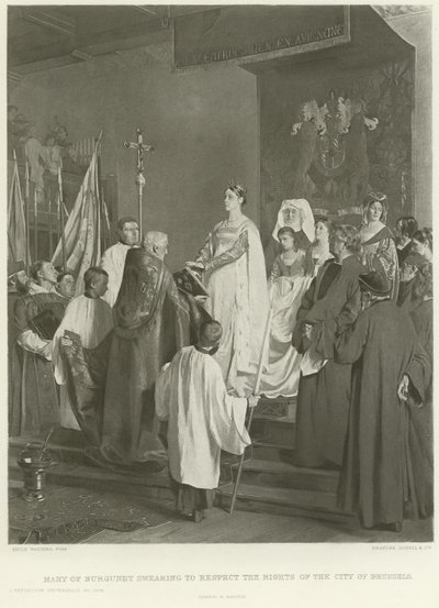 Maria da Borgonha jurando respeitar os direitos da cidade de Bruxelas (gravura) de Emile Charles Wauters
