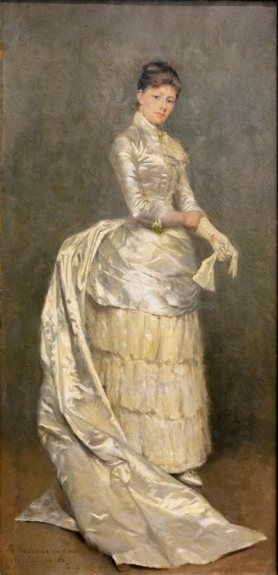 Retrato da Sra. Claus no seu vestido de noiva de Emile Claus