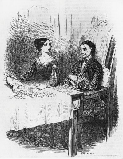 Ilustração para Eugenie Grandet, romance de Honore de Balzac (1799-1850) da colecção multi-volumes intitulada Human Comedy, gravura de Emile Deschamps (1822-1893) de Emile Deschamps